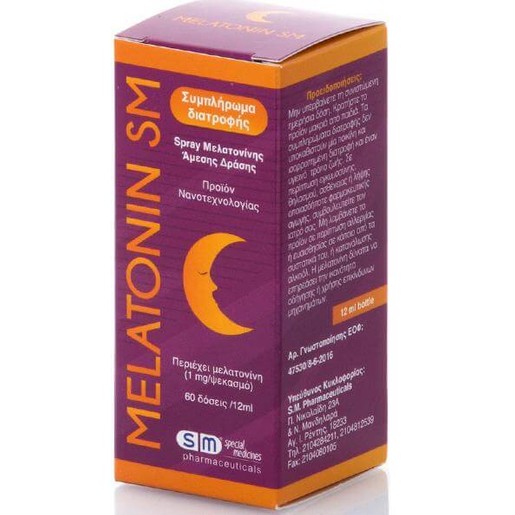 SM Pharmaceuticals Melatonin SM Oral Spray Στοματικό Σπρεϊ Μελατονίνης Άμεσης Δράσης 60doses/12ml