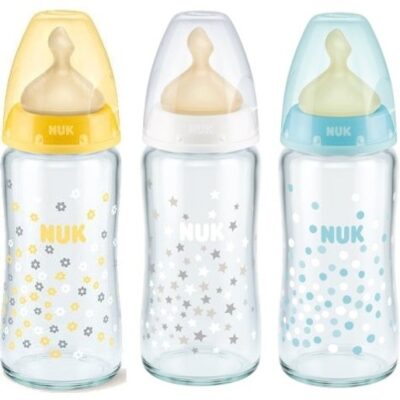 Nuk First Choice Plus Γυάλινο Μπιμπερό με Θηλή Καουτσούκ Μεγέθους 1 (0-6 Μηνών) Medium 240ml