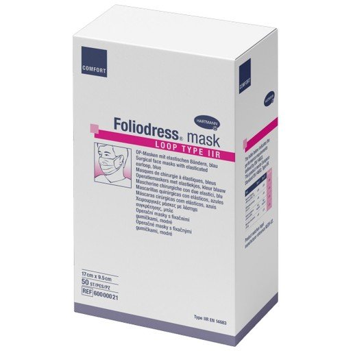 Hartmann Foliodress 3ply Medical Face Mask Loop Type IIR Χειρουργικές Μάσκες Προσώπου με Λάστιχο & Μεταλλικό Έλασμα 5x10 Τεμάχια