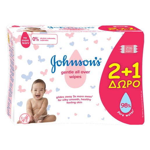 Johnson'S Baby Μωρομάντηλα Gentle All Over 2+1 Δώρο (72x3) 216τμχ.