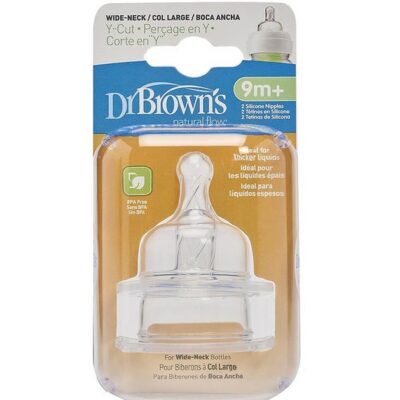 Dr. Brown's Θηλές Σιλικόνης για Μπιμπερό με Φαρδύ Λαιμό Με Φαρδιά Τομή σε Σχήμα Υ για Παχύρρευστη Τροφή 2τεμ.9m+