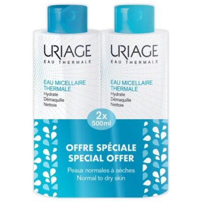 Uriage Promo Eau Thermale Micellaire Sensitive Skin Αφαιρεί Τέλεια το Μακιγιάζ για Κανονικές Ξηρές Επιδερμίδες 2x500ml