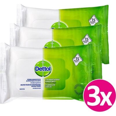 Dettol Πακέτο Προσφοράς Υγρά Αντιβακτηριδιακά Μαντηλάκια Καθαρισμού Χεριών 3x15 Τεμάχια