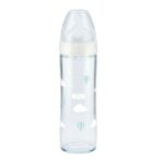Nuk New Classic Γυάλινο Μπιμπερό με Θηλή Σιλικόνης Λευκό Μεγέθους 1 (0-6 Μηνών) Medium Οπή 240ml