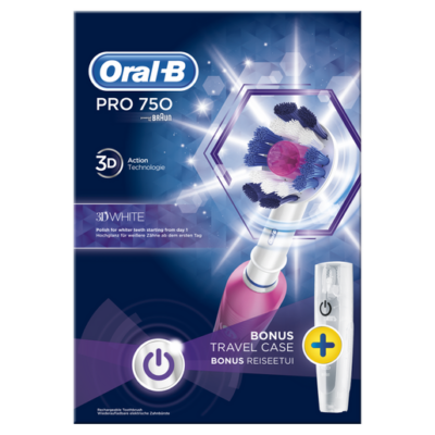 Oral-B Pro 750 3D White Special Edition​ Ηλεκτρική Οδοντόβουρτσα σε Ροζ Χρώμα