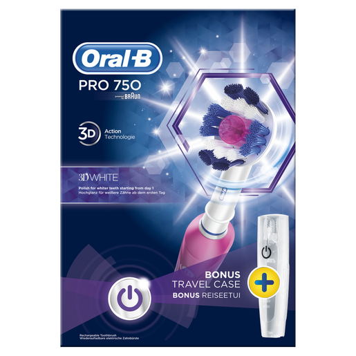 Oral-B Pro 750 3D White Special Edition​ Ηλεκτρική Οδοντόβουρτσα σε Ροζ Χρώμα