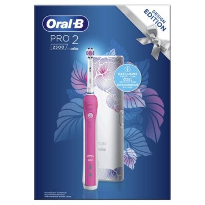 Oral-B Pro 2 2500 Design Edition Pink Ηλεκτρική Οδοντόβουρτσα για Βαθύ Καθαρισμό & Αισθητήρα Πίεσης Ούλων & Δώρο Θήκη Ταξιδίου