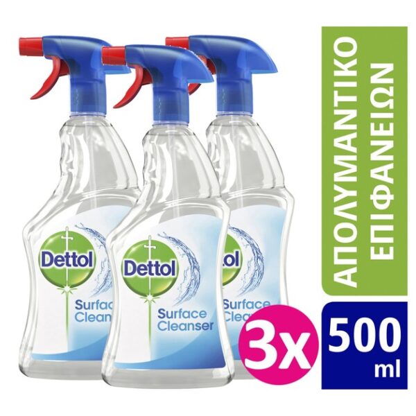 Dettol Πακέτο Προσφοράς Anti-Bacterial Surface Cleanser Spray Αντιβακτηριδιακό Απολυμαντικό Επιφανειών 3x500ml