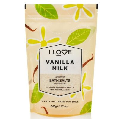 I love... Vanilla Milk Scented Bath Salts Άλατα Μπάνιου με Υπέροχο Άρωμα από Εκχυλίσματα Φρούτων 500gr