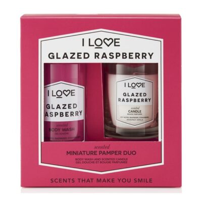 I love... Miniature Pamper Duo Glazed Raspberry Scented Body Wash 100ml & Glazed Raspberry Scented Candle Parfum 60gr