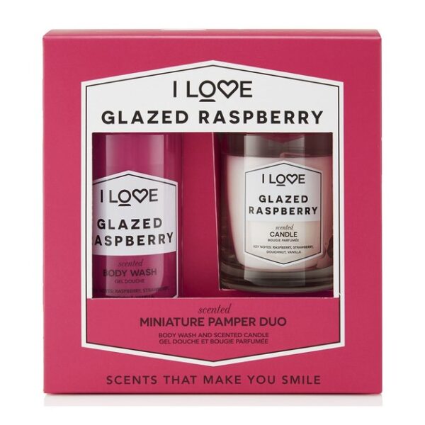I love... Miniature Pamper Duo Glazed Raspberry Scented Body Wash 100ml & Glazed Raspberry Scented Candle Parfum 60gr