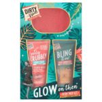 Dirty Works Glow On Then Body Prer Kit Lovely Scrubbly Body Scrub 150ml & Bring it On Body Shimmer Gel 150ml & Body Buffing Mitt