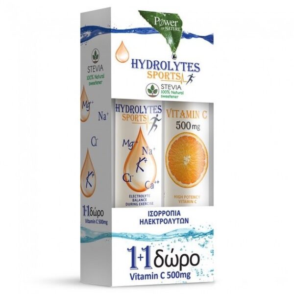 Power of Nature PROMO Hydrolytes Sports Υδρολύτες με Stevia & ΔΩΡΟ Βιταμίνη C 500mg 2 x 20tabs
