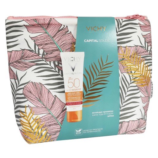 Vichy Promo Capital Soleil Spf50 Anti-Age Antioxidant 3 in 1 Αντηλιακό Προσώπου Κατά των Ρυτίδων 50ml & Δώρο Ισοθερμικό Νεσεσέρ