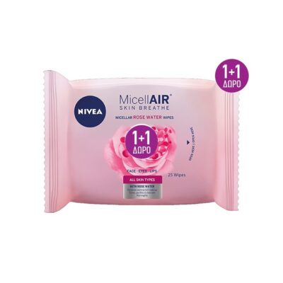 Nivea MicellAIR Skin Breathe With Rose Water Μαντηλάκια Καθαρισμού με Ροδόνερο 2x25 Τεμάχια 1+1 Δώρο