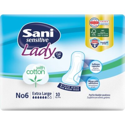 Sani Sensitive Lady With Cotton No6 Extra Large Σερβιέτες Ακράτειας με Βαμβάκι 10 Τεμάχια