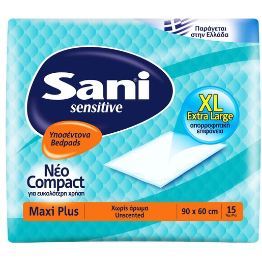 Sani Sensitive Bedpads Maxi Plus Extra Large Υποσέντονα που Προστατεύουν Αποτελεσματικά Από Διαρροές 90x60cm 15τμχ