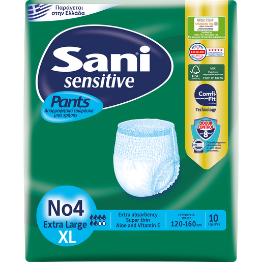 Sani Sensitive Pants Extra Large No.4 Ελαστικό Εσώρουχο Ακράτειας 10 τεμάχια