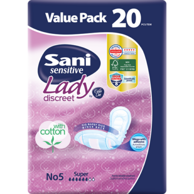 Sani Sensitive Lady Discreet No5 Super για Ελαφράς Μορφής Ακράτεια κι Άλλες Ειδικές Χρήσεις 20τμχ