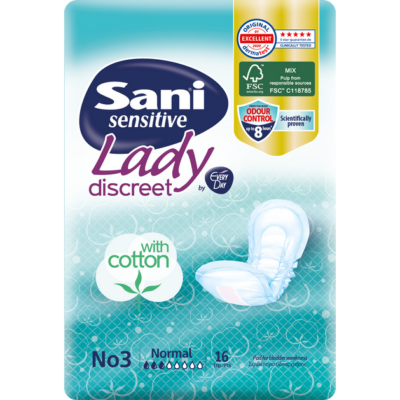 Sani Sensitive Lady Discreet With Cotton No3 Normal Σερβιέτες Ακράτειας με Βαμβάκι 16 Τεμάχια