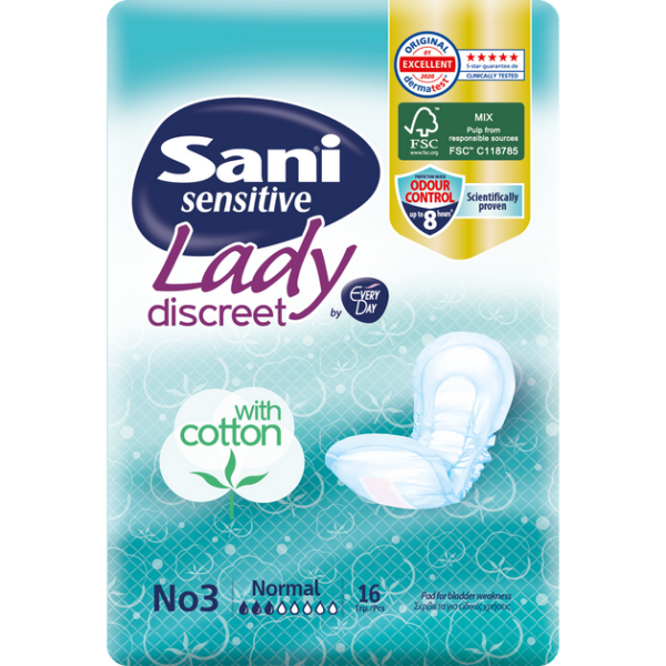 Sani Sensitive Lady Discreet With Cotton No3 Normal Σερβιέτες Ακράτειας με Βαμβάκι 16 Τεμάχια