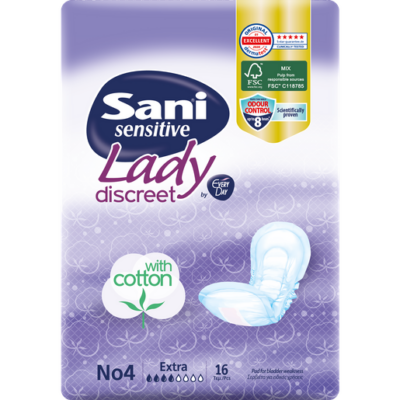 Sani Sensitive Lady With Cotton No4 Extra Σερβιέτες Ακράτειας με Βαμβάκι 16 Τεμάχια