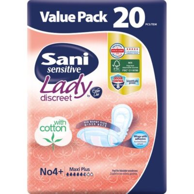 Sani Sensitive Lady Discreet Maxi Plus No 4+ Value Pack Σερβιέτες Ακράτειας με Βαμβάκι 20 Τεμάχια