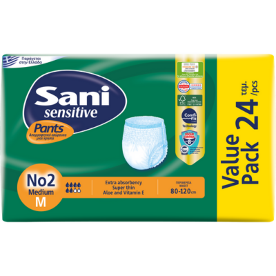 Sani Sensitive Pants No2 Value Pack Medium 80-120cm Ελαστικό Εσώρουχο Ακράτειας 24 Τεμάχια