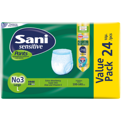 Sani Sensitive Pants Νο 3 Value Pack Large 100-140cm Ελαστικό Εσώρουχο Ακράτειας 24 Τεμάχια