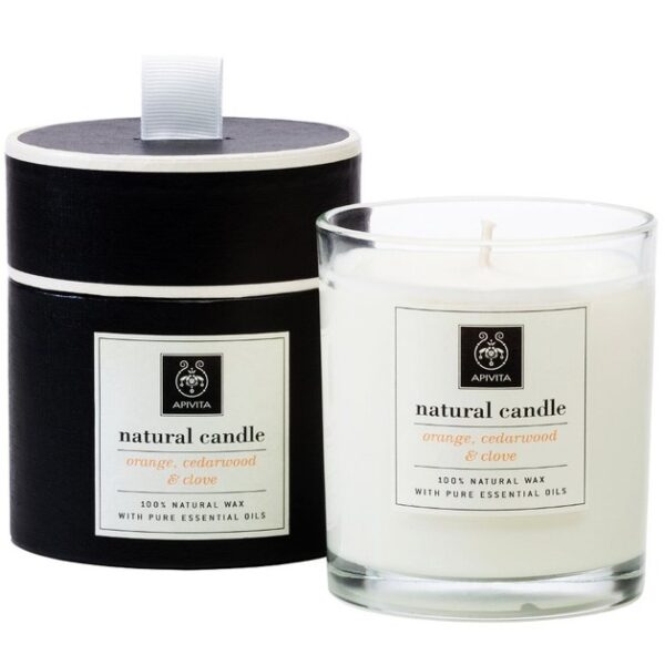 Apivita Natural Candle Φυσικό Κερί με Αιθέρια Έλαια Από Κέδρο Πορτοκάλι & Γαρύφαλλο 235g