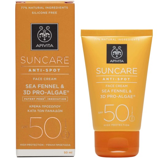 Apivita Suncare Anti Spot Face Cream With Sea Fennel & 3D Pro Algae Spf50 Αντηλιακή Κρέμα Προσώπου Υψηλής Προστασίας 50ml