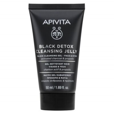 Apivita Mini Black Detox Cleansing Jelly Μαύρο Gel Καθαρισμού για Πρόσωπο & Μάτια με Ενεργό Άνθρακα & Πρόπολη 50ml