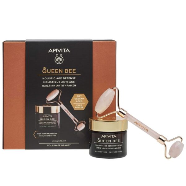 Apivita Queen Bee Πακέτο Προσφοράς HolisticAge Defense Day Cream Rich Texture 50ml & Δώρο Face Roller 1 Τεμάχιο