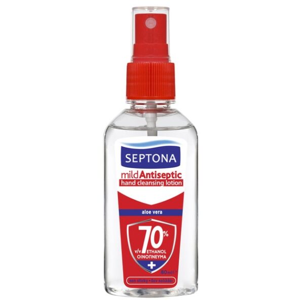 Septona Mild Antiseptic Hand Cleansing Lotion Aloe Vera Αντισηπτική Λοσιόν για τα Χέρια με 70% Οινόπνευμα 80ml