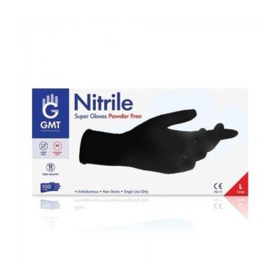 GMT Super Gloves Nitrile Powder Free Black Επαγγελματικά Γάντια Μιας Χρήσης Μη Αποστειρωμένα Χωρίς Πούδρα & Latex 100 Τεμάχια