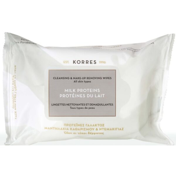 Korres Milk Proteins Μαντηλάκια Καθαρισμού & Ντεμακιγιάζ 25 Tεμάχια