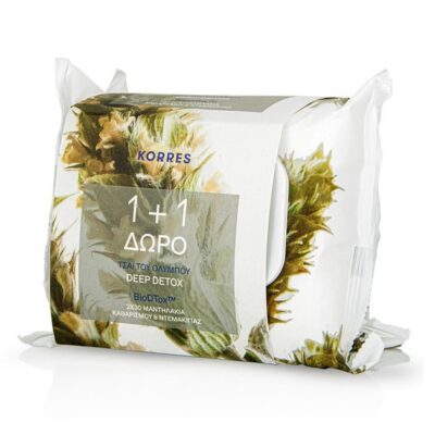 Korres Olympus Tea Deep Detox Μαντηλάκια Καθαρισμού & Ντεμακιγιάζ Προσώπου Ματιών με Τσάι του Ολύμπου 2x30 Wipes 1+1 Δώρο