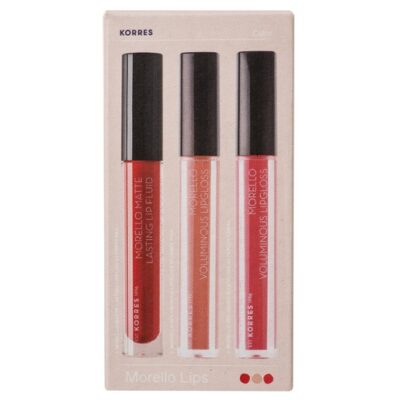 Korres Promo Morello Matte Lip Fluid No52 Poppy Red 3.4ml & Voluminous Lipgloss No12 Candy Pink & No42 Peachy Coral 2x4ml