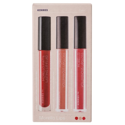 Korres Promo Morello Matte Lip Fluid No52 Poppy Red 3.4ml & Voluminous Lipgloss No12 Candy Pink & No42 Peachy Coral 2x4ml