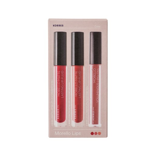 Korres Promo Morello Matte Lip Fluid No27 Cranberry Sorbet & No41 Pink Lemonade 2x3.4ml &Voluminous Lipgloss No04 Honey Nude 4ml