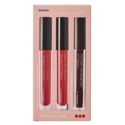 Korres Promo Morello Matte Lip Fluid No27 Cranberry Sorbet & No53 Red Velvet 2x3.4ml & Voluminous Lipgloss No54 Real Red 4ml
