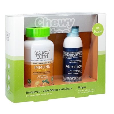 Vican Πακέτο Προσφοράς Chewy Vites Adults Immune Function 60Ζελεδάκια & Δώρο AlcoLiquid Spray Ήπιο Αντισηπτικό Χεριών 150ml