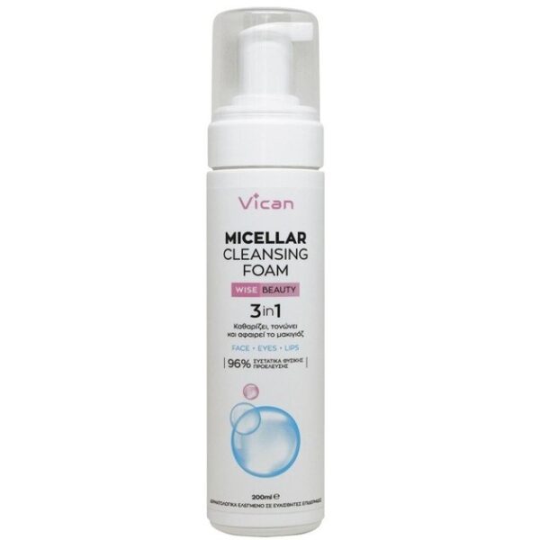 Vican Wise Beauty Micellar Cleansing Foam Απαλός Αφρός για Βαθύ Καθαρισμό της Επιδερμίδας 200ml
