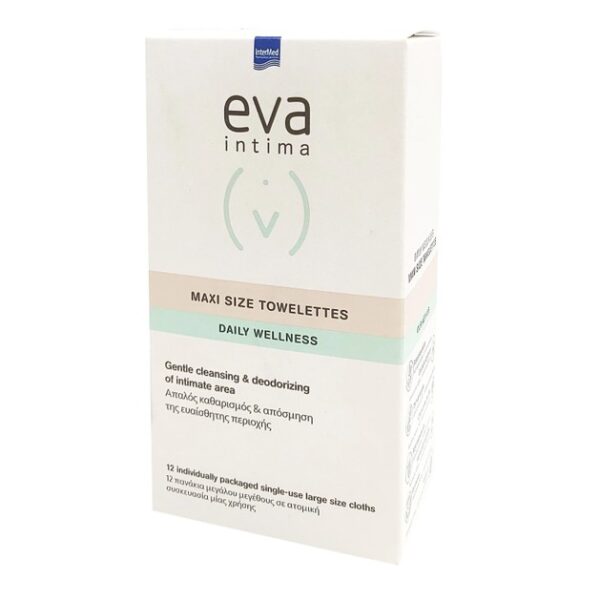 Eva Intima Maxi Size Towellettes Μαλακά Πανάκια Στιγμιαίου Καθαρισμού & Περιποίησης της Ευαίσθητης Περιοχής 12 Τεμάχια