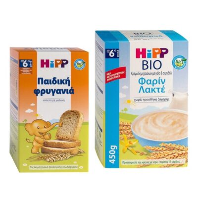 Hipp Promo Bio Κρέμα Δημητριακών με Γάλα & Σιμιγδάλι Φαρίν Λακτέ Από τον 6 Μήνα 450gr & Δώρο Hipp Παιδική Φρυγανιά 100gr