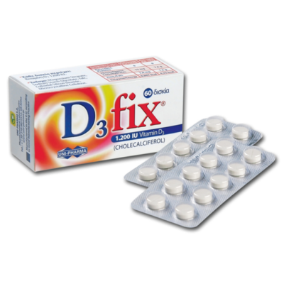 Uni-Pharma D3 Fix 1200 IU Συμβάλλει στη Φυσιολογική Λειτουργία των Οστών