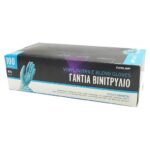 Eurolamp Εξεταστικά Γάντια Βινιτριλίου Μπλε Μίας Χρήσης Χωρίς Πούδρα Medium 100τεμ.