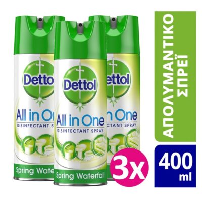 Dettol Πακέτο Προσφοράς All in One Spray Spring Waterfall Απολυμαντικό Αντιβακτηριδιακό Spray 3x400ml