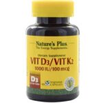 Nature’s Plus Vitamin D3 / Vitamin K2 Για Υγιή Οστά & Δόντια Λειτουργεί Συνεργιστικά με το Ασβέστιο 90caps