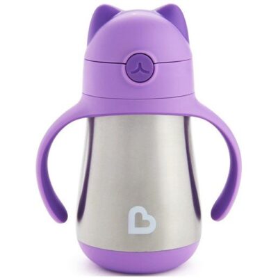 Munchkin Cool Cat Stainless Steel Straw Cup Ανοξείδωτο Θερμός Purple 237ml